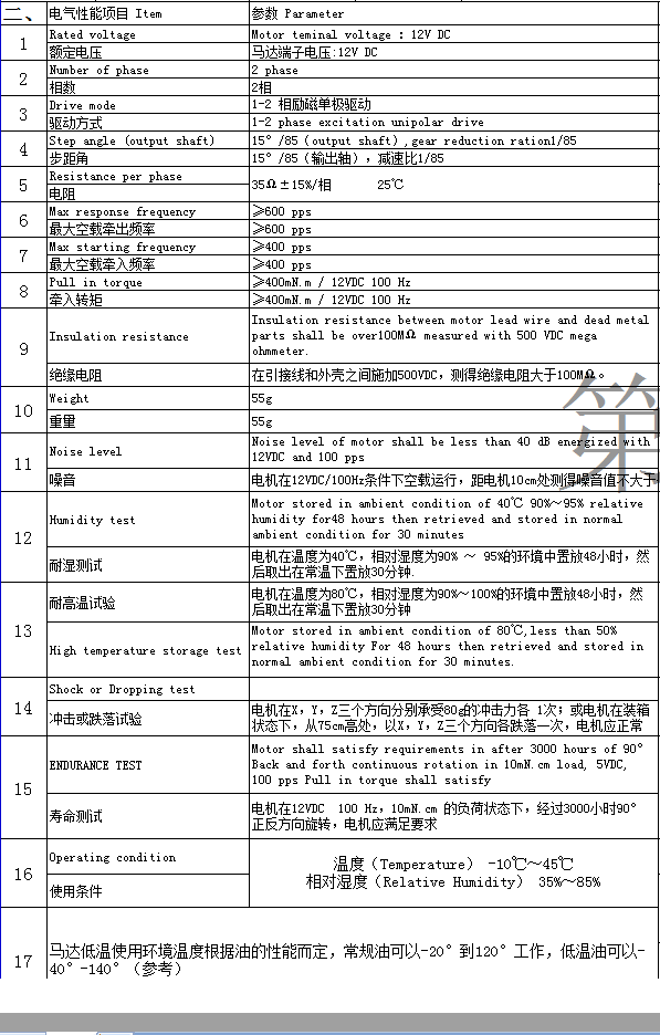35BYJ步進電機參數(shù)表 