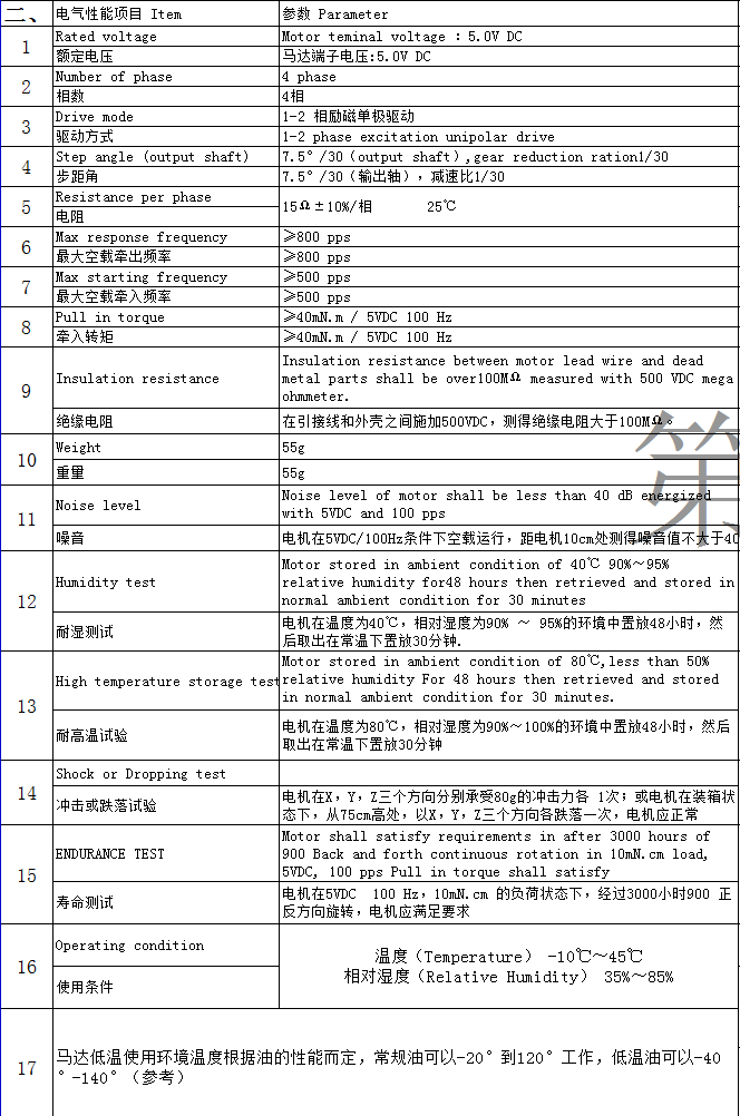 35BYJ步進(jìn)電機(jī)參數(shù)